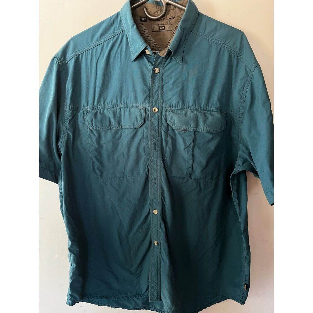 Gorpcore REI mens button down hiking fishing technical utility shirt UPF 55